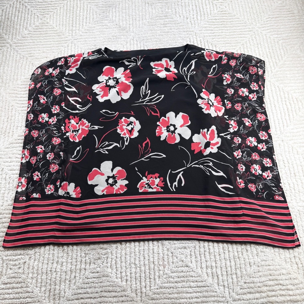Calvin Klein Floral Poncho Blouse Womens Small Black Boho Flow Mod Contemporary